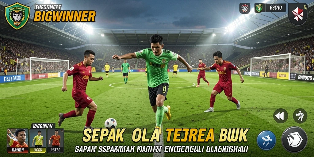 Screenshot menampilkan aksi pertandingan sepak bola yang seru dan mendebarkan.