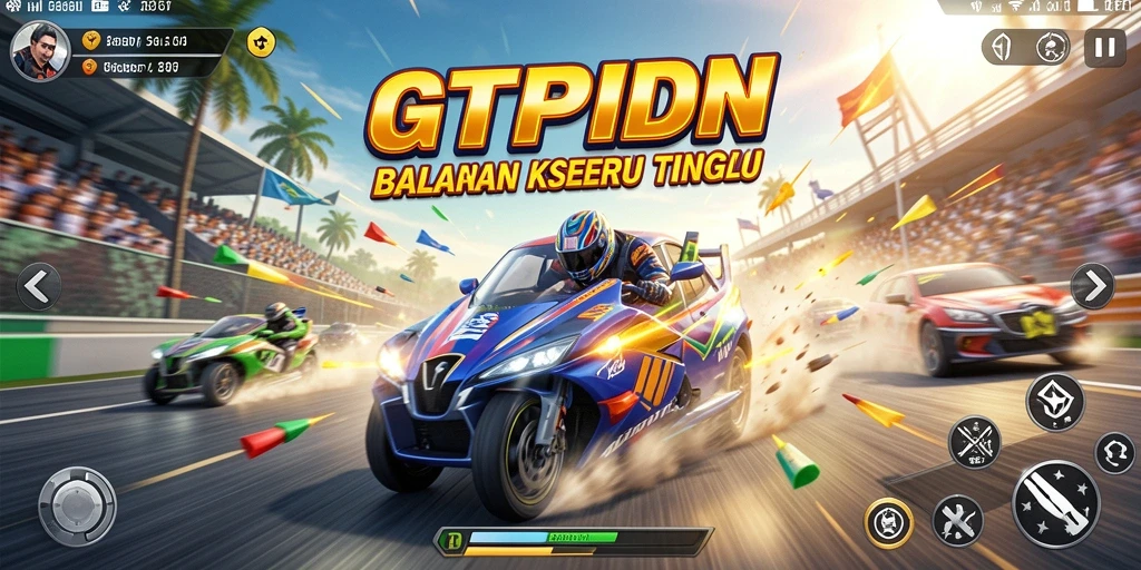 Tampilan gameplay menarik dari GTPIDN saat balapan di trek menantang.